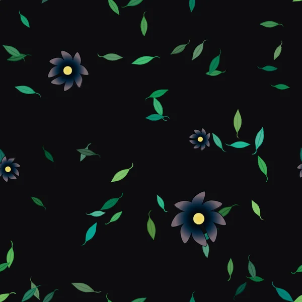 Flores Con Hojas Fondo Sin Costuras Ilustración Vectorial — Vector de stock