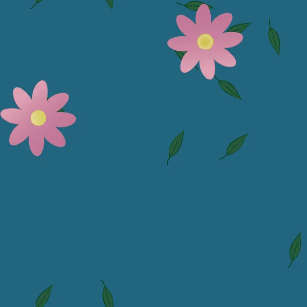 Flores Abstractas Con Hojas Verdes Patrón Sin Costura Ilustración Vectorial — Vector de stock