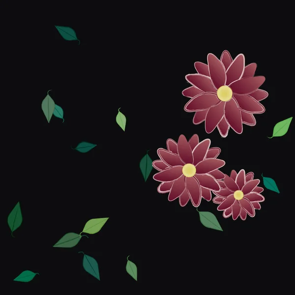 Flores Com Folhas Sem Costura Fundo Ilustração Vetorial — Vetor de Stock