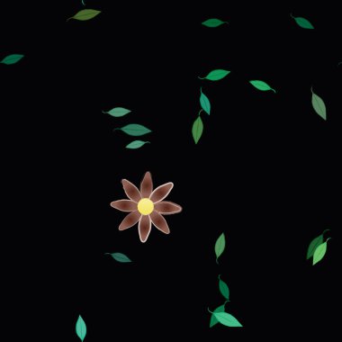 Yeşil yapraklı soyut çiçekler pürüzsüz desen, vektör çizimi