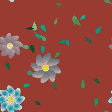 Yeşil yapraklı soyut çiçekler pürüzsüz desen, vektör çizimi