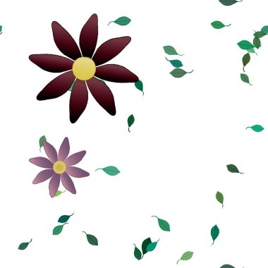 Yeşil yapraklı soyut çiçekler pürüzsüz desen, vektör çizimi