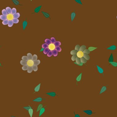 Yeşil yapraklı soyut çiçekler pürüzsüz desen, vektör çizimi