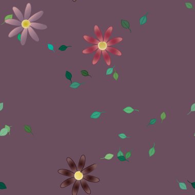 Yeşil yapraklı soyut çiçekler pürüzsüz desen, vektör çizimi