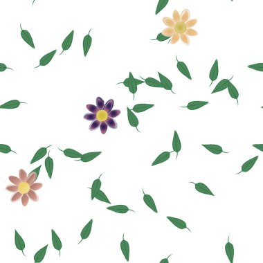 Yeşil yapraklı soyut çiçekler pürüzsüz desen, vektör çizimi
