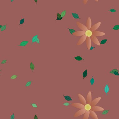 Yeşil yapraklı soyut çiçekler pürüzsüz desen, vektör çizimi