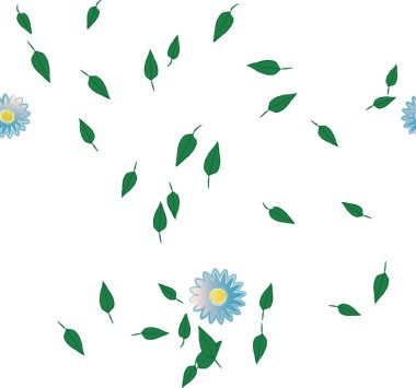 Yeşil yapraklı soyut çiçekler pürüzsüz desen, vektör çizimi