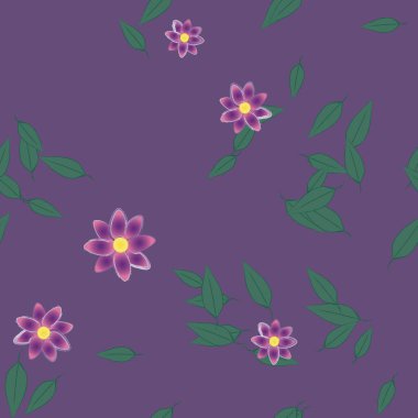 Yeşil yapraklı soyut çiçekler pürüzsüz desen, vektör çizimi