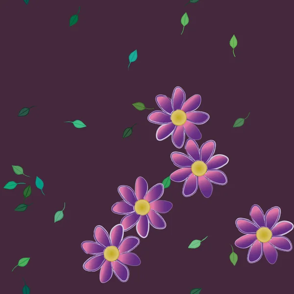 Flores Con Hojas Fondo Sin Costuras Ilustración Vectorial — Archivo Imágenes Vectoriales