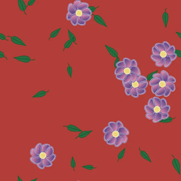 Abstrakta Blommor Med Gröna Blad Sömlös Mönster Vektor Illustration — Stock vektor