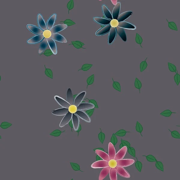 Fleurs Abstraites Avec Des Feuilles Vertes Motif Sans Couture Illustration — Image vectorielle