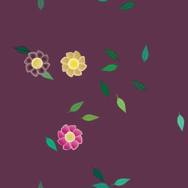 Flores Abstractas Con Hojas Verdes Patrón Sin Costura Ilustración Vectorial — Vector de stock