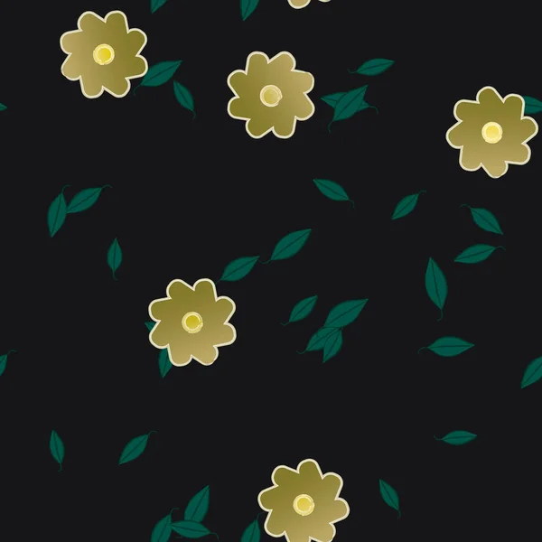 Fleurs Avec Feuilles Fond Sans Couture Illustration Vectorielle — Image vectorielle