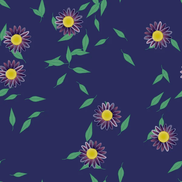 Blumen Mit Blättern Nahtloser Hintergrund Vektorillustration — Stockvektor