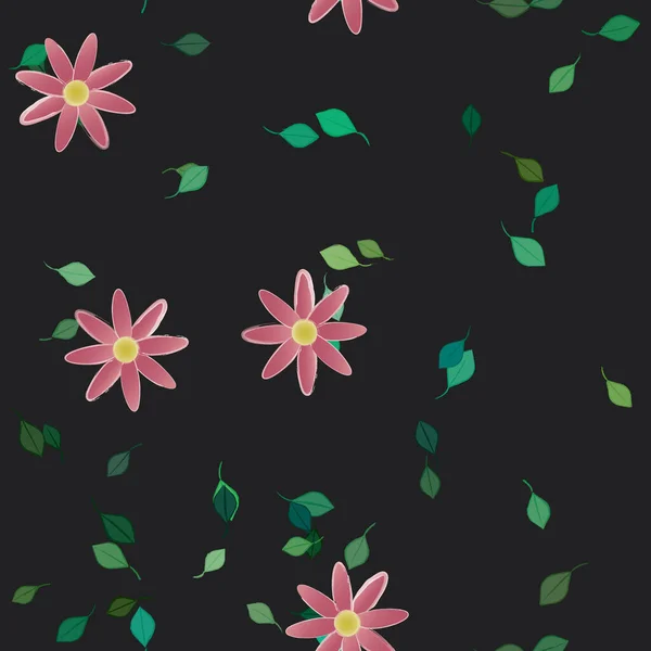 Flores Con Hojas Fondo Sin Costuras Ilustración Vectorial — Vector de stock