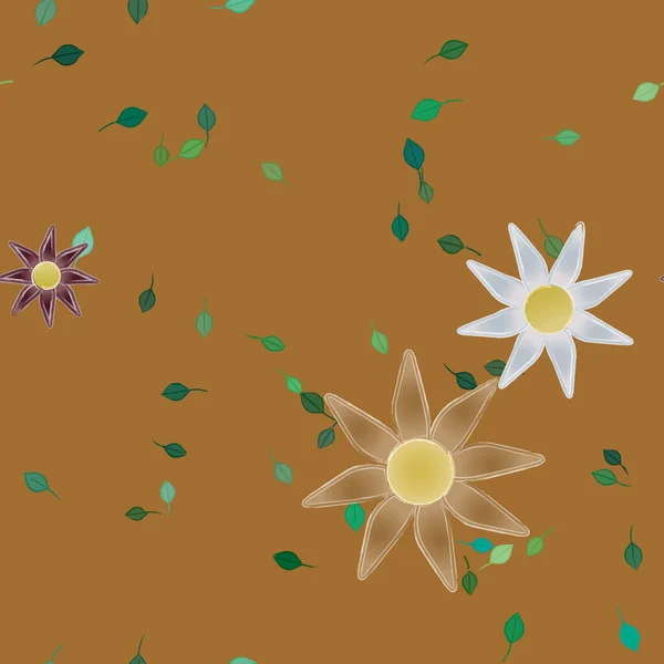 Flores Con Hojas Fondo Sin Costuras Ilustración Vectorial — Archivo Imágenes Vectoriales