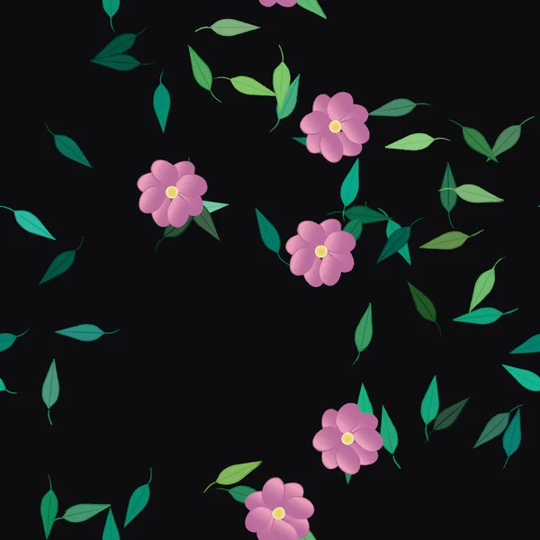 Fleurs Abstraites Avec Des Feuilles Vertes Motif Sans Couture Illustration — Image vectorielle