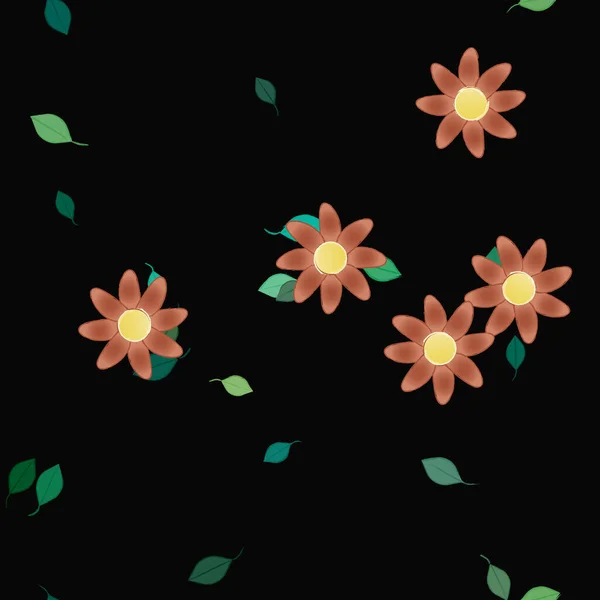 Abstracte Bloemen Met Groene Bladeren Naadloos Patroon Vector Illustratie — Stockvector