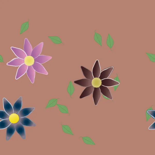 Blumen Mit Blättern Nahtloser Hintergrund Vektorillustration — Stockvektor