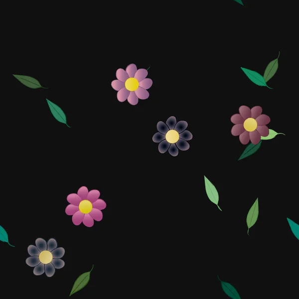 Flores Con Hojas Fondo Sin Costuras Ilustración Vectorial — Vector de stock