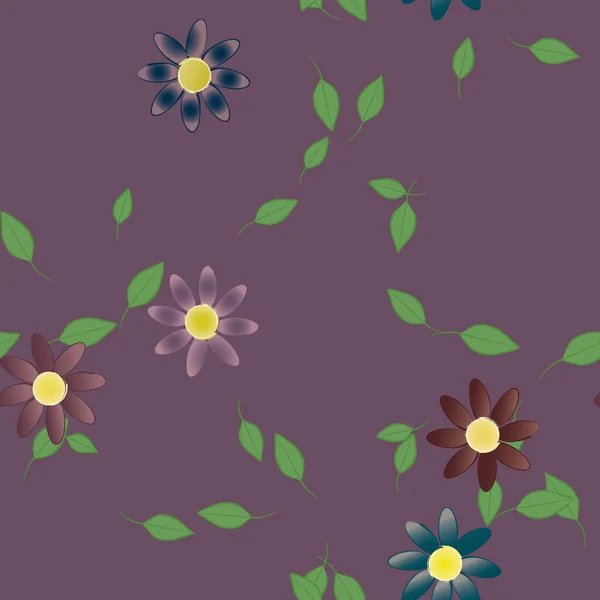 Flores Abstractas Con Hojas Verdes Patrón Sin Costura Ilustración Vectorial — Vector de stock