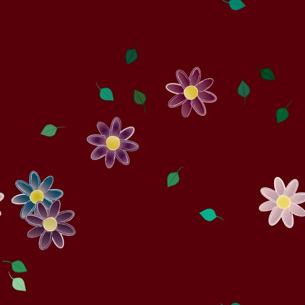 Flores Con Hojas Fondo Sin Costuras Ilustración Vectorial — Vector de stock