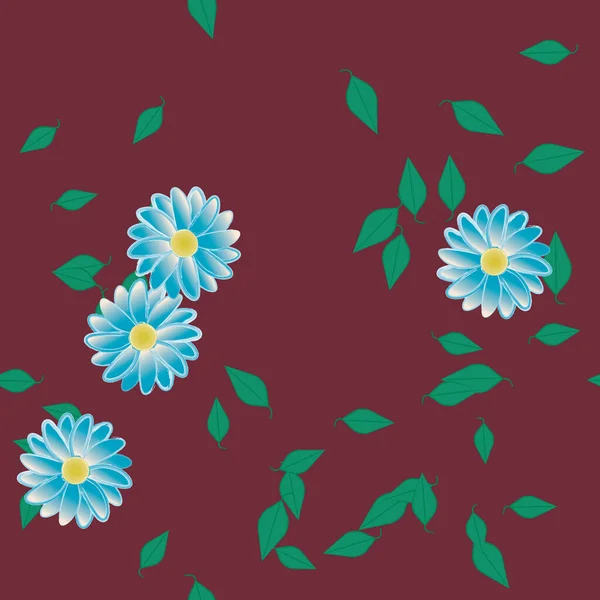 Flores Con Hojas Fondo Sin Costuras Ilustración Vectorial — Archivo Imágenes Vectoriales