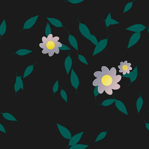 Fleurs Avec Feuilles Fond Sans Couture Illustration Vectorielle — Image vectorielle