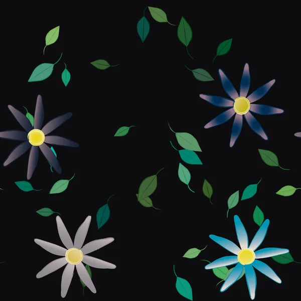 Flores Con Hojas Fondo Sin Costuras Ilustración Vectorial — Vector de stock