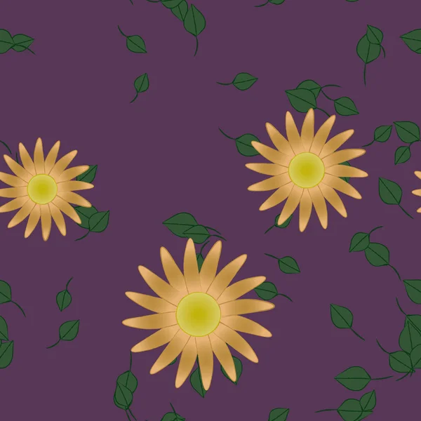 Fleurs Abstraites Avec Des Feuilles Vertes Motif Sans Couture Illustration — Image vectorielle