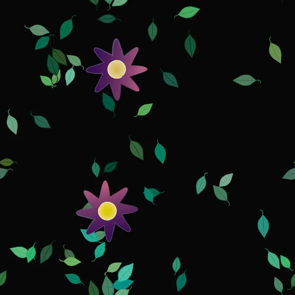 Flores Con Hojas Fondo Sin Costuras Ilustración Vectorial — Archivo Imágenes Vectoriales