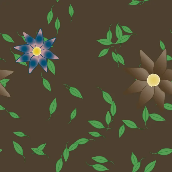 Flores Abstractas Con Hojas Verdes Patrón Sin Costura Ilustración Vectorial — Vector de stock