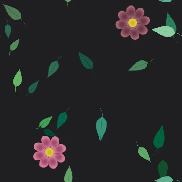 Fleurs Abstraites Avec Des Feuilles Vertes Motif Sans Couture Illustration — Image vectorielle