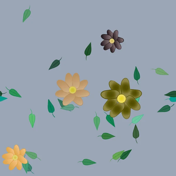 Flores Abstractas Con Hojas Verdes Patrón Sin Costura Ilustración Vectorial — Archivo Imágenes Vectoriales