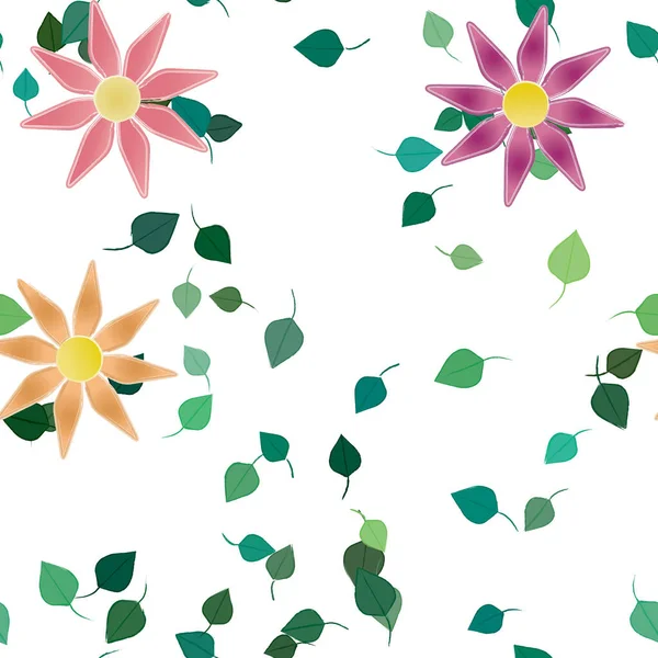 Blumen Mit Blättern Nahtloser Hintergrund Vektorillustration — Stockvektor