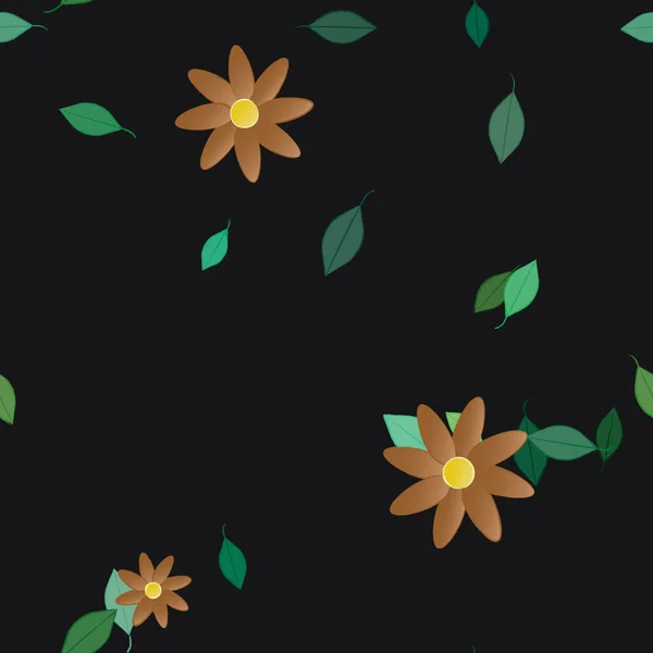 Flores Con Hojas Fondo Sin Costuras Ilustración Vectorial — Archivo Imágenes Vectoriales