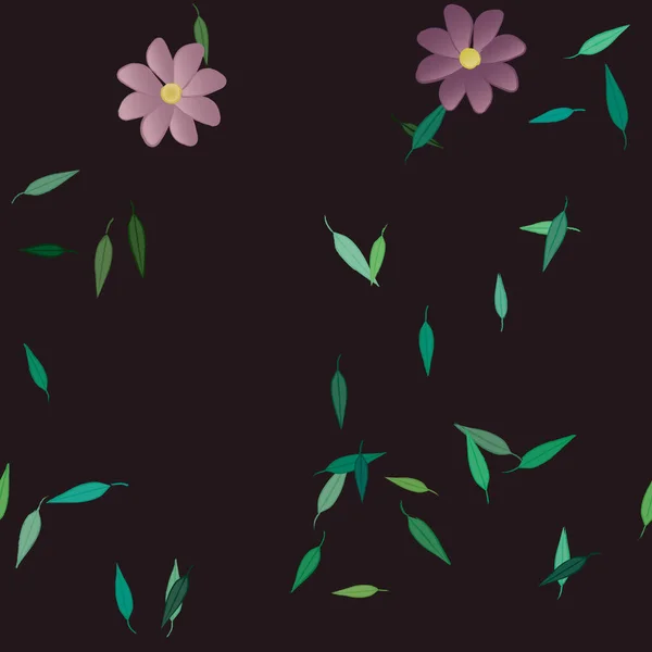 Flores Com Folhas Sem Costura Fundo Ilustração Vetorial —  Vetores de Stock