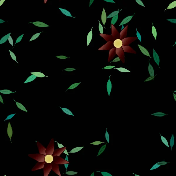 Fleurs Avec Feuilles Fond Sans Couture Illustration Vectorielle — Image vectorielle