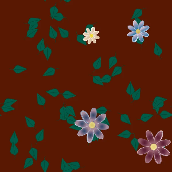 Fleurs Abstraites Avec Des Feuilles Vertes Motif Sans Couture Illustration — Image vectorielle