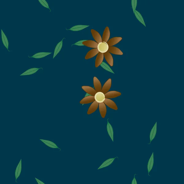 Flores Abstractas Con Hojas Verdes Patrón Sin Costura Ilustración Vectorial — Vector de stock