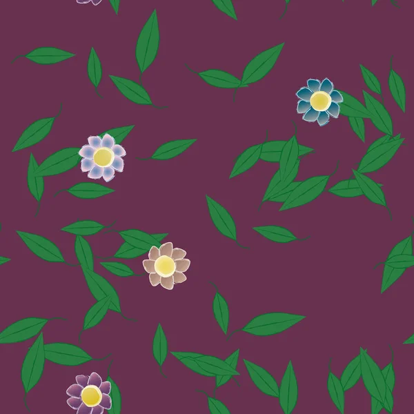 Blommor Med Blad Sömlös Bakgrund Vektor Illustration — Stock vektor