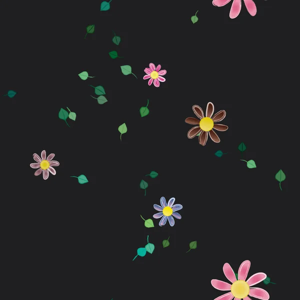 Flores Con Hojas Fondo Sin Costuras Ilustración Vectorial — Archivo Imágenes Vectoriales