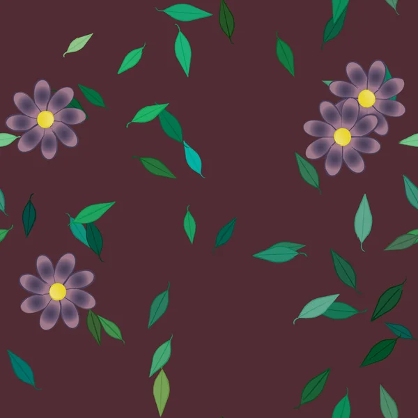 Fleurs Abstraites Avec Des Feuilles Vertes Motif Sans Couture Illustration — Image vectorielle