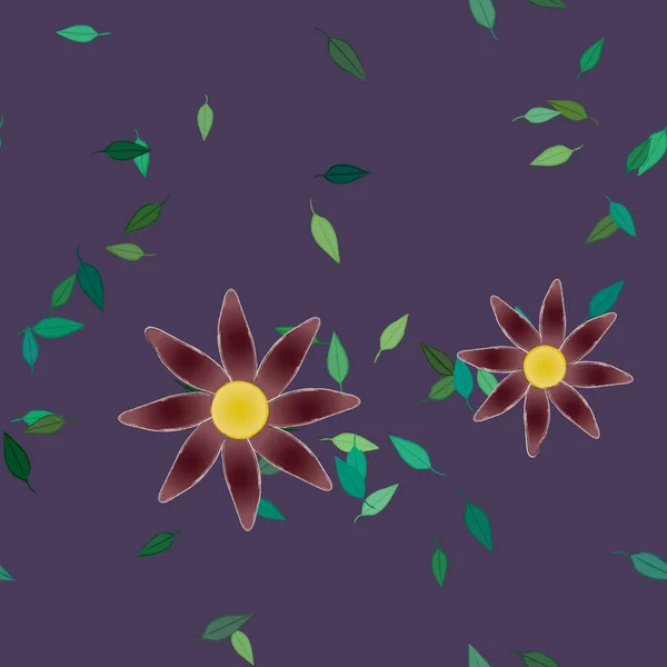 Fleurs Abstraites Avec Des Feuilles Vertes Motif Sans Couture Illustration — Image vectorielle