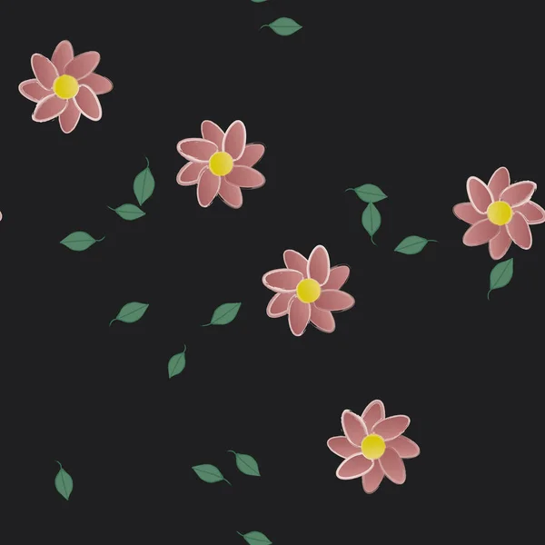 Fleurs Avec Feuilles Fond Sans Couture Illustration Vectorielle — Image vectorielle