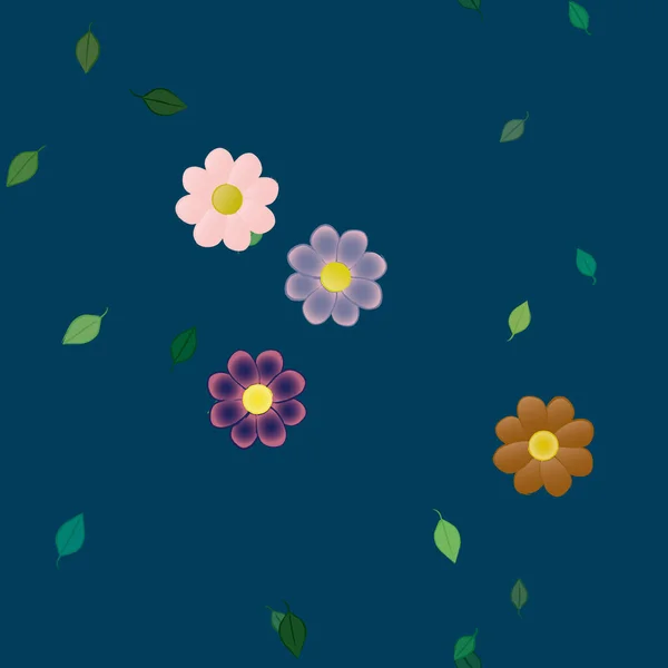 Flores Con Hojas Fondo Sin Costuras Ilustración Vectorial — Vector de stock