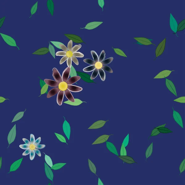 Fleurs Avec Feuilles Fond Sans Couture Illustration Vectorielle — Image vectorielle