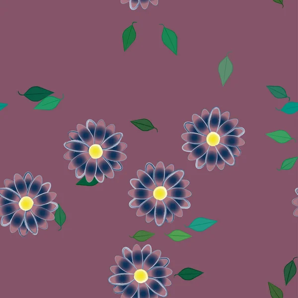 Flores Con Hojas Fondo Sin Costuras Ilustración Vectorial — Vector de stock