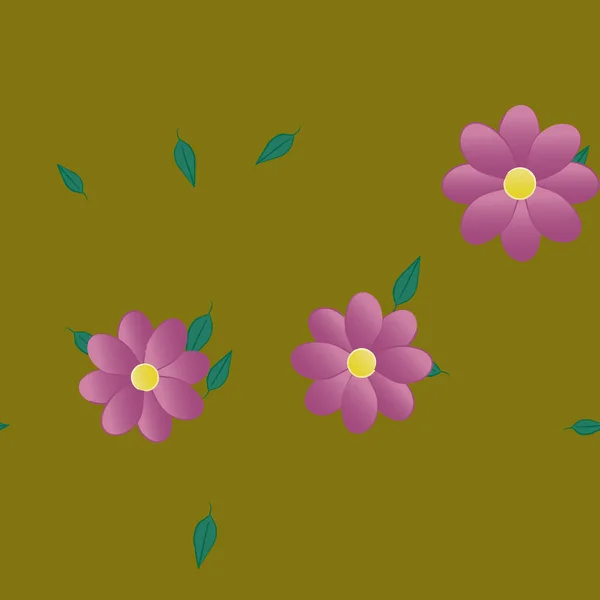 Flores Com Folhas Sem Costura Fundo Ilustração Vetorial — Vetor de Stock