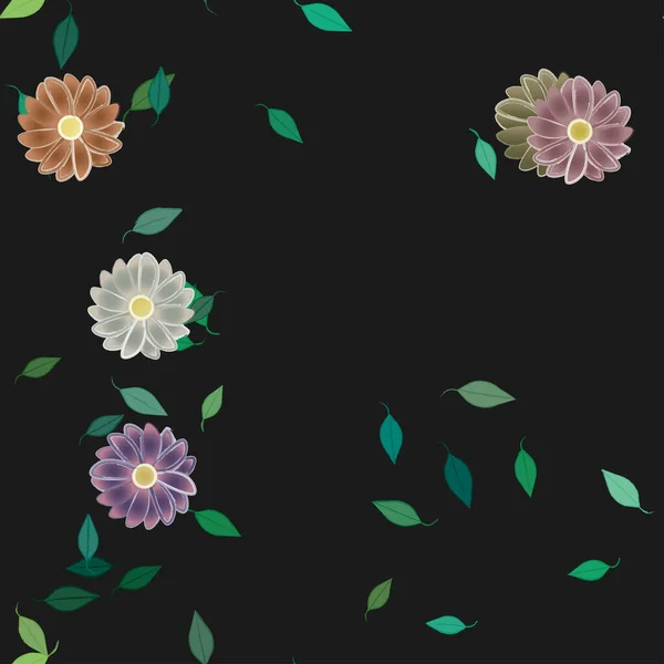 Fleurs Avec Feuilles Fond Sans Couture Illustration Vectorielle — Image vectorielle